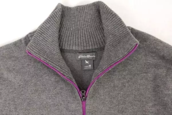 Eddie Bauer 1/4 Zip Pull Over Sweater Women's Size Med Grey Kangaroo Pocket Knit