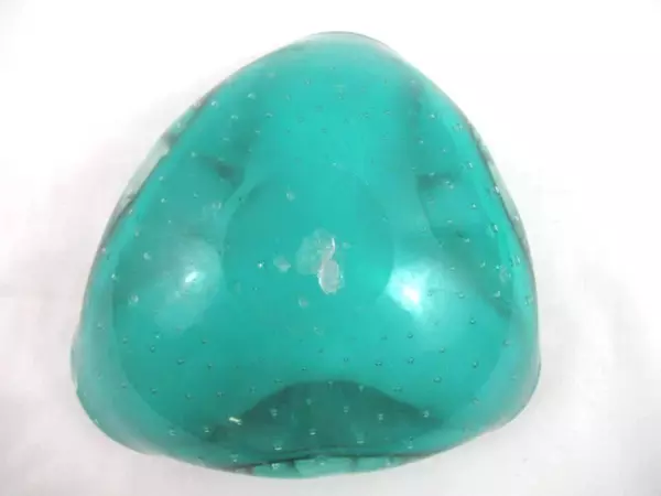 Hand Blow Art Glass Trinket Dish or Ashtray Emerald Green Air Bubbles Decorative