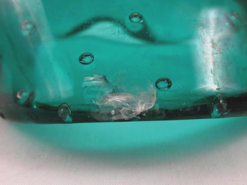 Hand Blow Art Glass Trinket Dish or Ashtray Emerald Green Air Bubbles Decorative