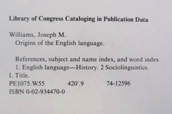 Origins Of The English Language A Social & Linguistic History Williams Used Book