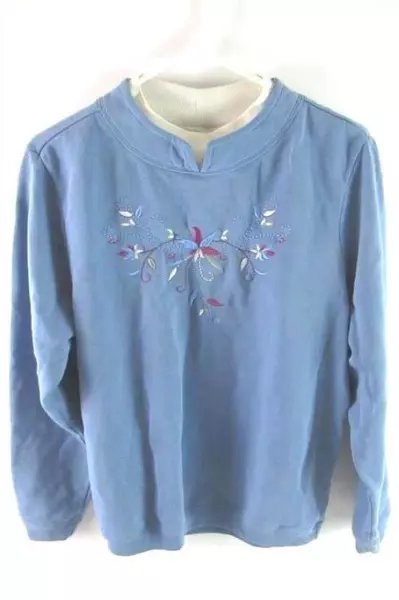 Blair Women's 2 Piece Sweat Outfit Sweater Pants Size Med PT Blue Embroidered