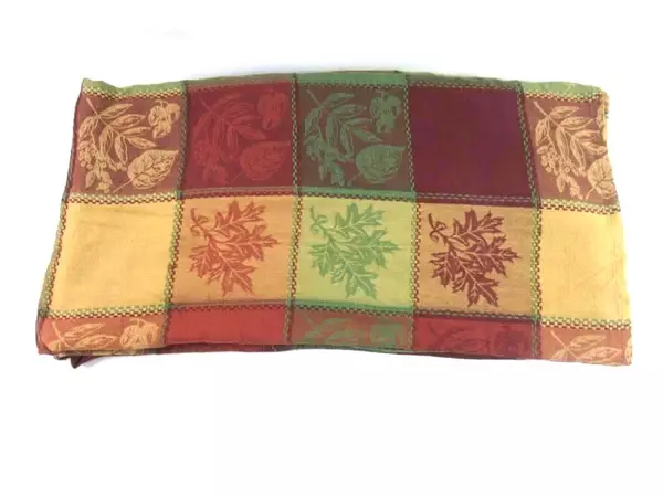 Josie Fall Tapestry Style Tablecloth Large Leaves Harvest Thanksgiving Patchwork