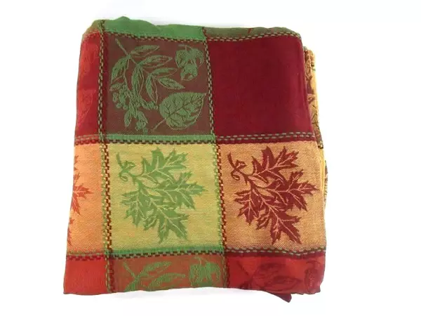 Josie Fall Tapestry Style Tablecloth Large Leaves Harvest Thanksgiving Patchwork