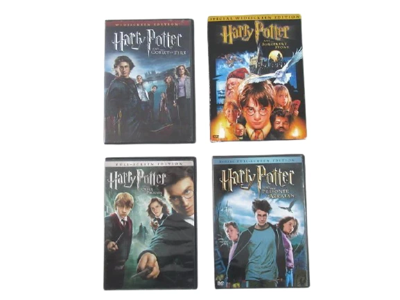 Lot of 4 Harry Potter DVDs Movies Sorcerers Stone Goblet Fire Trading Cards WB