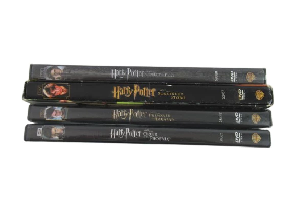 Lot of 4 Harry Potter DVDs Movies Sorcerers Stone Goblet Fire Trading Cards WB