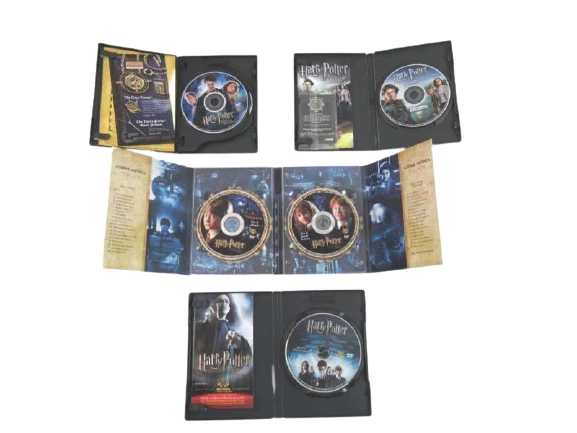 Lot of 4 Harry Potter DVDs Movies Sorcerers Stone Goblet Fire Trading Cards WB