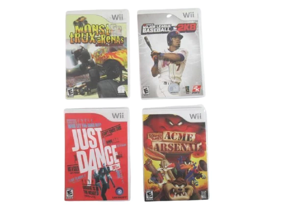Lot of 4 Nintendo Wii Games Just Dance Looney Tunes Monster Trux MLB 2K8
