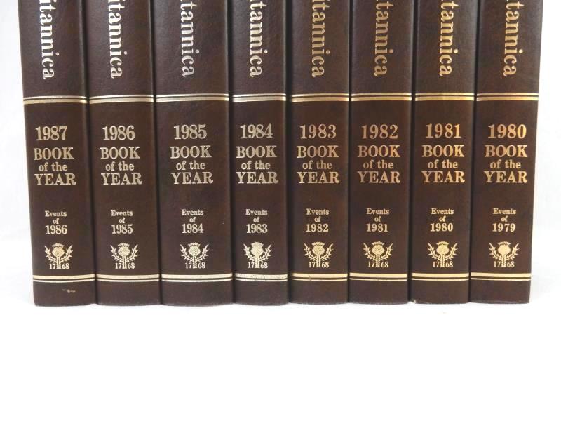 Lot of 8 Encyclopaedia Britannica Inc Book of The Year 1980-1987 Hardcover Brown