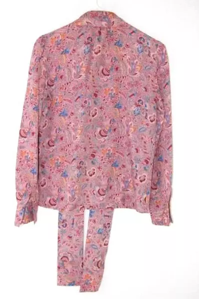 Vintage Matson Blouse Button Up Pink Floral Design Tie Collar Women's Size 4