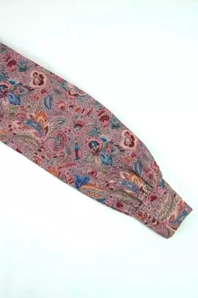 Vintage Matson Blouse Button Up Pink Floral Design Tie Collar Women's Size 4