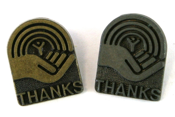 Lot of 2 United Way Pins Pinbacks Bronze Logo with Rainbow Person Hand THANKS