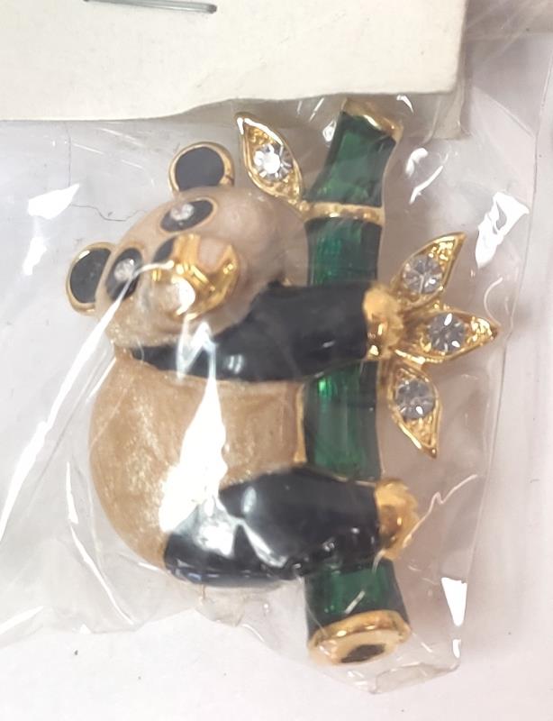 Enamel and Rhinestone Panda Brooch Pin