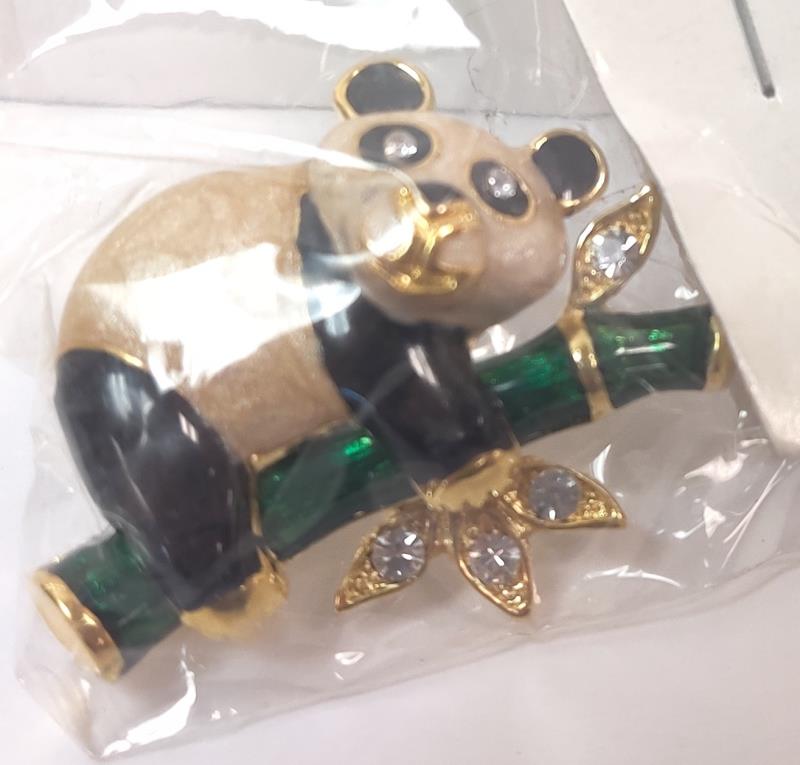 Enamel and Rhinestone Panda Brooch Pin