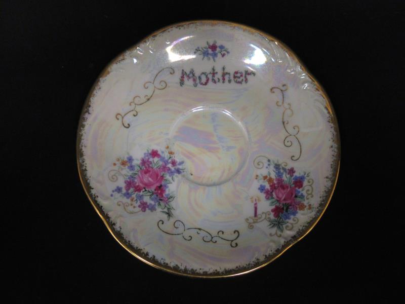 Vintage Norleans Cup And Saucer Set Mother Iridescent White Flowers