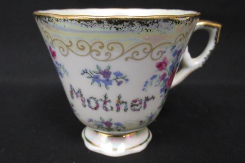 Vintage Norleans Cup And Saucer Set Mother Iridescent White Flowers