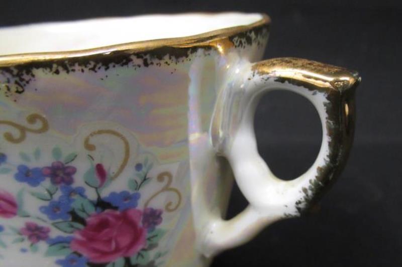 Vintage Norleans Cup And Saucer Set Mother Iridescent White Flowers