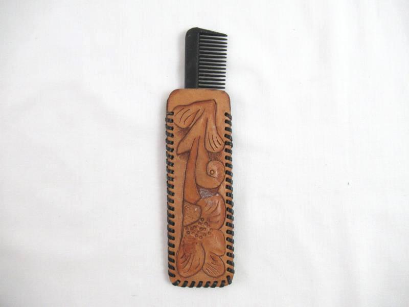Hand Made Tooled Leather Comb Case With Comb
