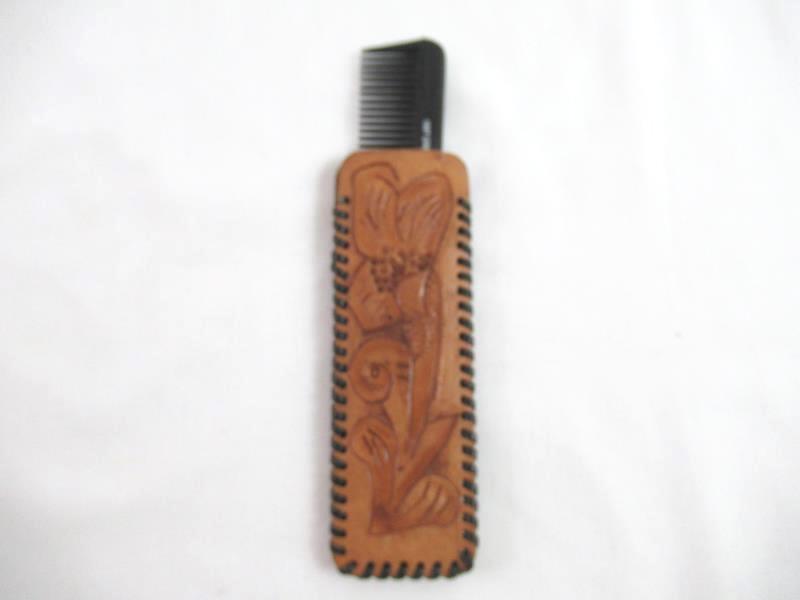 Hand Made Tooled Leather Comb Case With Comb