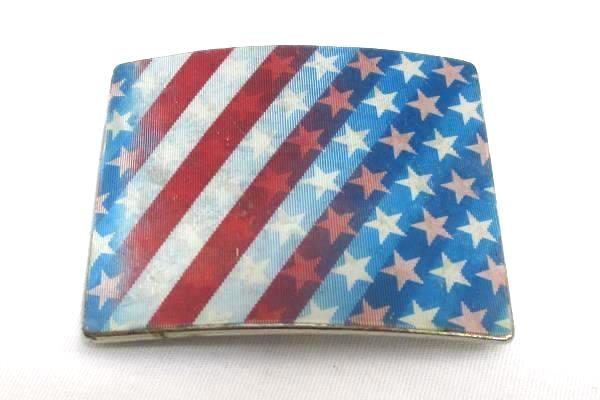 Vintage America Patriotic Belt Buckle Stars & Stripes Holographic Red White Blue