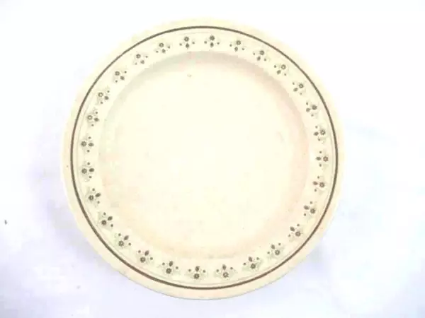 Lot of 4 Vintage Beige Stoneware Salad Plates Green and Brown Floral Band 7.5"