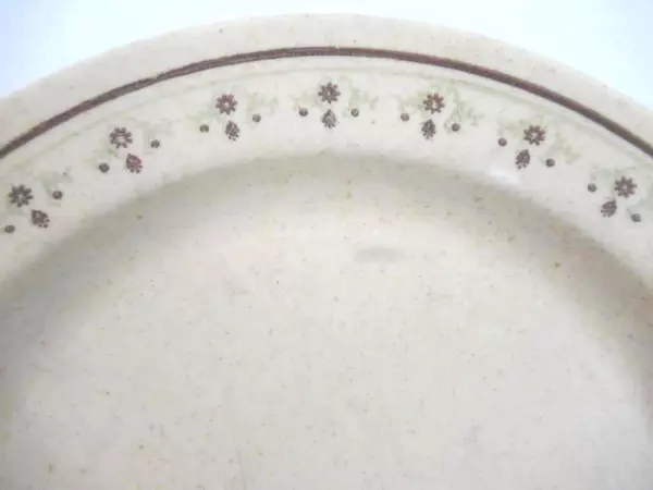Lot of 4 Vintage Beige Stoneware Salad Plates Green and Brown Floral Band 7.5"