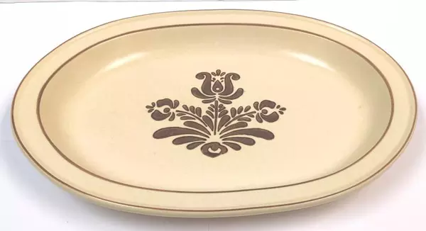 Vintage Pfaltzgraff Serving Platter Village 1970's Tan Brown Floral 14"
