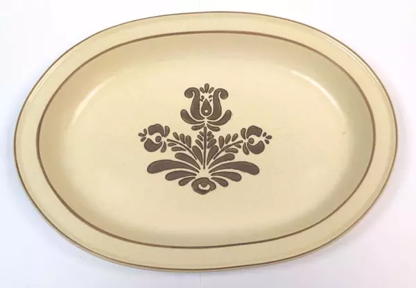 Vintage Pfaltzgraff Serving Platter Village 1970's Tan Brown Floral 14"