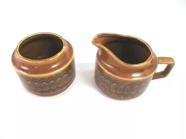 Ceramic Teapot Creamer Sugar Bowl Made In Japan Brown Diamonds Circle Flowers