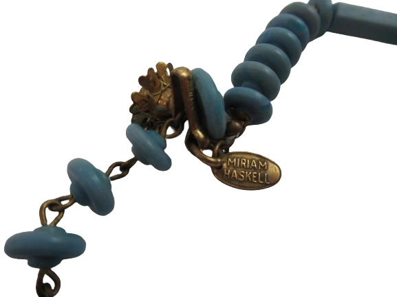 Vintage Blue Miriam Haskell Gemstone And Bead Necklace 17"