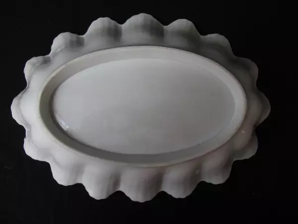 Vintage Oval Porcelain Bowl Pink White Scalloped Edge Morning Glories