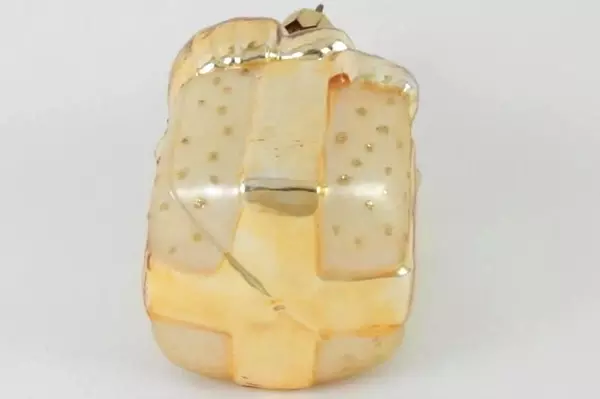 Vintage Gift Box Present Blown Glass Ornament Poland Gold Colored