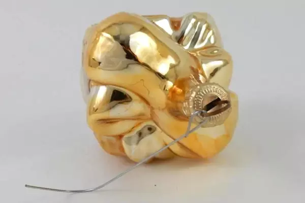 Vintage Gift Box Present Blown Glass Ornament Poland Gold Colored