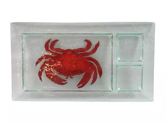 Three Section Textured Infused Crab Glass Tray 18"