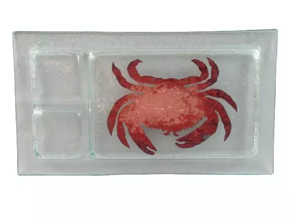 Three Section Textured Infused Crab Glass Tray 18"