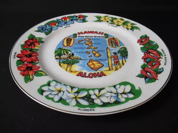 Hawaii Porcelain Souvenir Collector's Plate 10.25" The 50th State Aloha