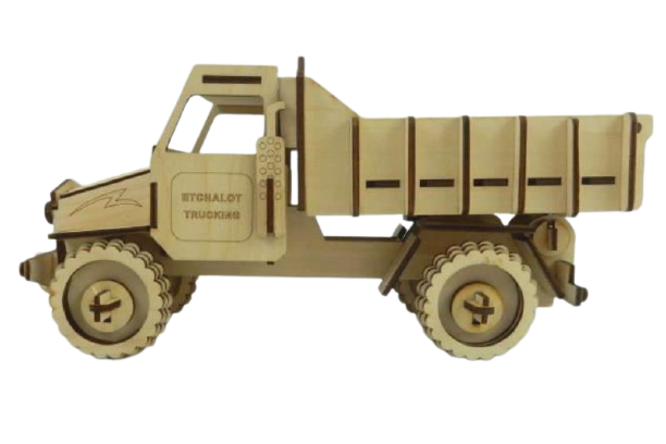 Etchalot Laser Designs Wood Toy Dump Truck Articulated Wheels
