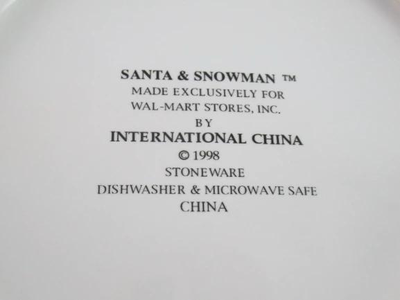 1998 International China Santa And Snowman Christmas Stoneware Plate