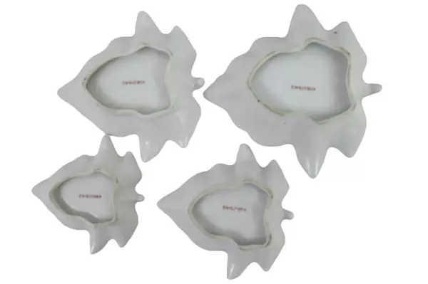 Set of 4 Vintage Leaf Shaped Porcelain Trinket Dishes or Ashtrays Violets