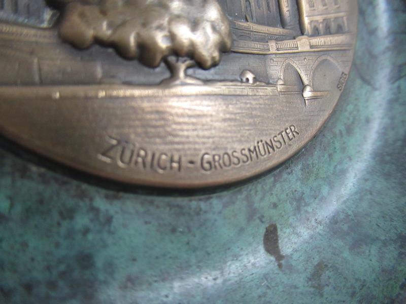 Vintage Zurich Grossmünster 5" Souvenir Brass Plate Plaque