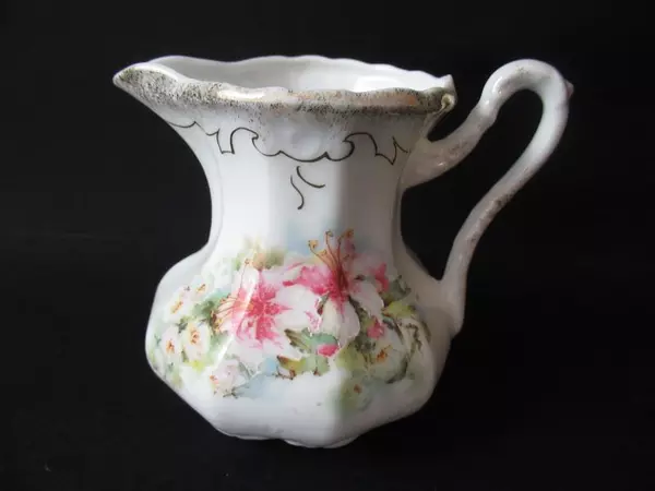 Lot of 2 Hand Painted Porcelain Creamers Floral Patterns Pitchers