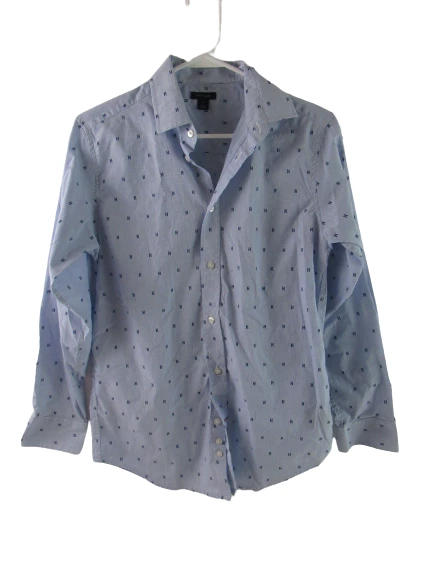 Tommy Hilfiger Boy's Button Up Shirt Size 16 H Logo Blue White Striped Collared