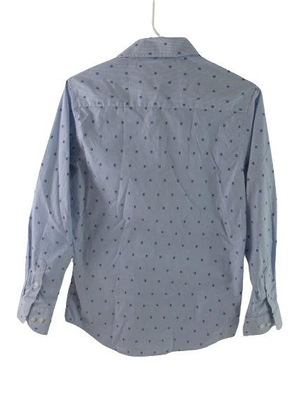 Tommy Hilfiger Boy's Button Up Shirt Size 16 H Logo Blue White Striped Collared