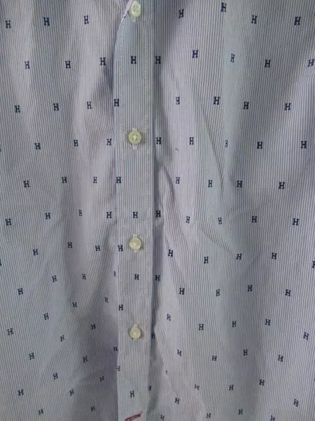 Tommy Hilfiger Boy's Button Up Shirt Size 16 H Logo Blue White Striped Collared