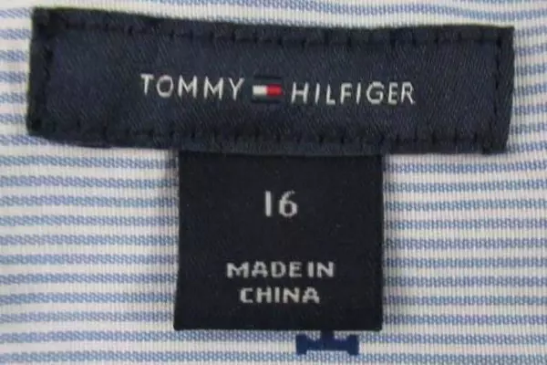Tommy Hilfiger Boy's Button Up Shirt Size 16 H Logo Blue White Striped Collared