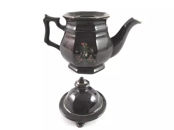 Vintage Porcelain Coffee Pot From Japan Dark Brown Flowers Gold Trim