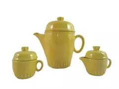 Yellow Ceramic Coffee or Teapot With Matching Creamer And Sugar Bowl Set