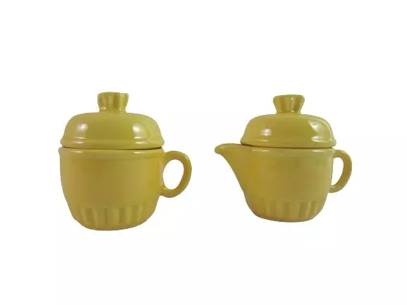 Yellow Ceramic Coffee or Teapot With Matching Creamer And Sugar Bowl