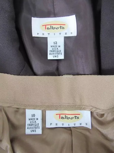 Talbots Petites Suit Set Blazer Pants Slacks Dark Brown Tan Wool Women's 10 & 12