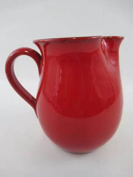 Chantal Handcrafts Pitcher Vase Red Handle Ceramic Glazed Ruffle Spout 6 Inch