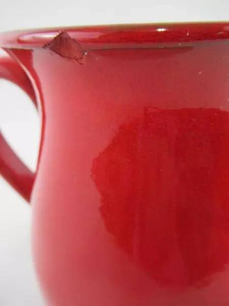Chantal Handcrafts Pitcher Vase Red Handle Ceramic Glazed Ruffle Spout 6 Inch